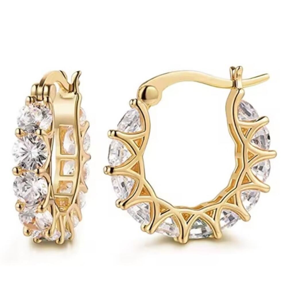 18k Gold Plated Boho CZ Diamonds Hoop Earrings Lever Back Womens Birthday Gift